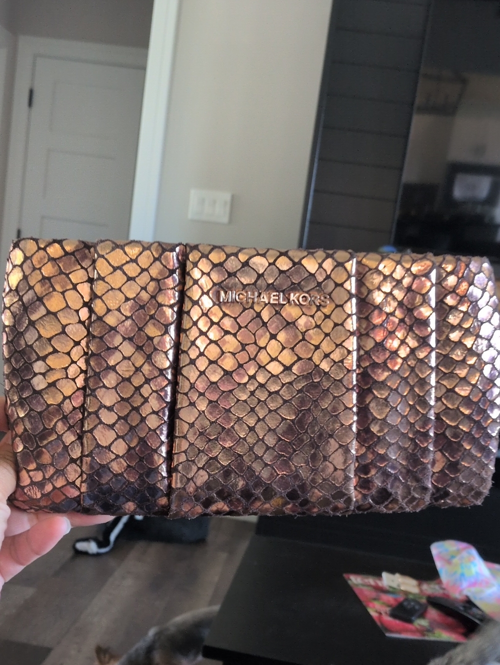 Michael Kors Daria Rose Gold  Pleated Convertible Clutch / Shoulder Bag
